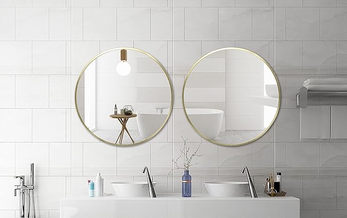 FrameWorks 20" Deluxe Contemporary Brass Gold Circular Aluminum Mirror