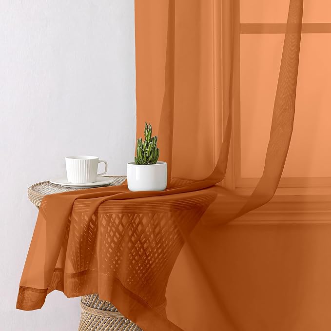 Aiyufeng Orange Sheer Curtains 90 Inches Long 2 Panels Set, Light Filtering - Image 6
