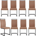 Dining Chairs Set, Kitchen Modern Metal Chairs with Faux Leather Padded Seat High Back and Sturdy Chrome Legs, Chairs for Dining Room (Brown, Set of 8)