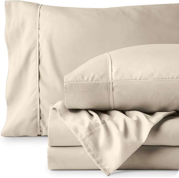 Bare Home Twin Sheet Set - 1800 Ultra-Soft Microfiber Twin Bed Sheets - Double Brushed - Deep Pockets - Easy Fit - Extra Soft - 3 Piece Set - Bedding Sheets & Pillowcases (Twin, Sand)