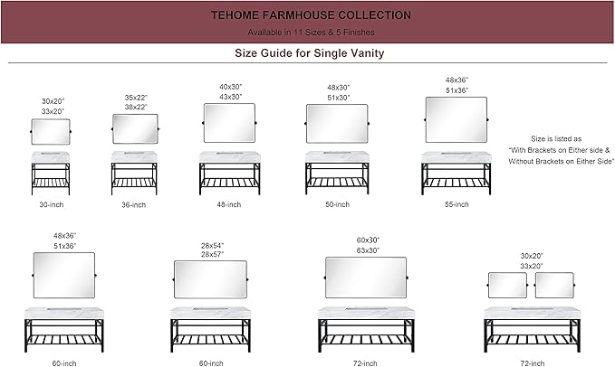 TEHOME 20x33'' Horizontal Farmhouse Black Metal Framed Rounded Pivot Rectangle Bathroom Mirror Tilting Beveled Vanity Mirrors for Wall