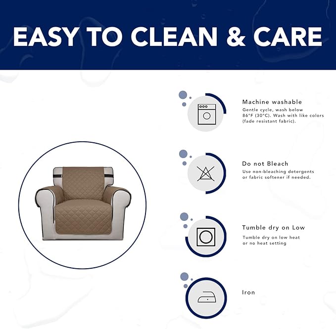 PureFit Reversible Sofa Cover Water Resistant Chair Couch Cover, Machine Washable Furniture Cover with Non-Slip Foam and Adjustable Strap for Dogs, Pets (Chair, Camel/Ivory)
