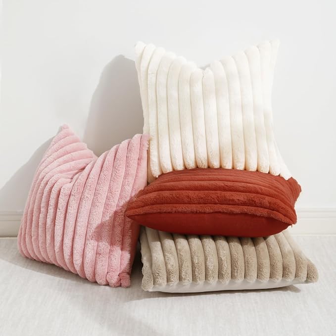 decorUhome Cozy Faux Fur Throw Pillow Covers 18x18 Set of 2 Decorative Soft - Image 5