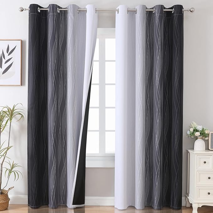 Estelar Textiler Black and Greyish White Ombre Blackout Curtains 90 Inch Length by ESTELARTEXTILER