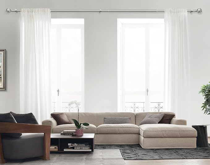 KAMANINA Silver Curtain Rods for Windows 72 to 144 Inches Long Heavy Duty - Image 3