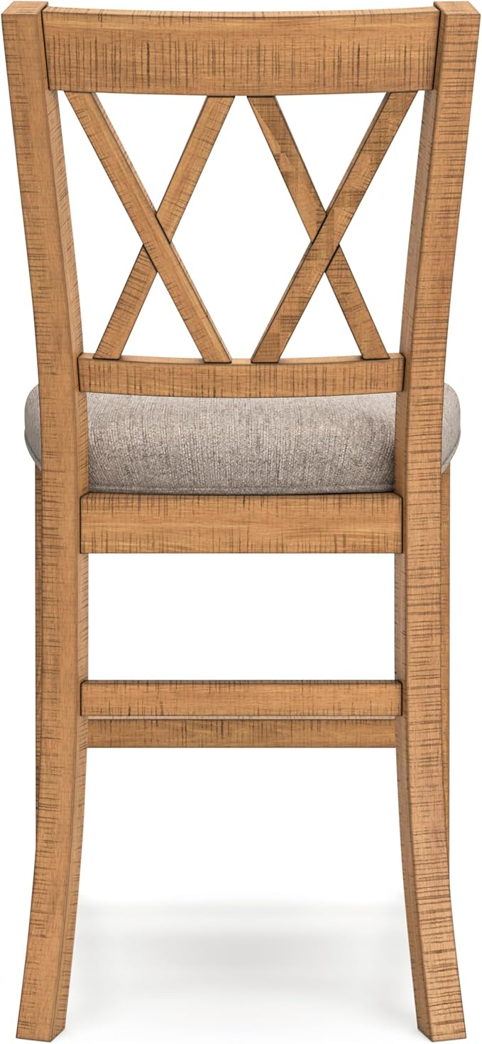 Signature Design by Ashley Havonplane Rustic Armless 25.63" Counter Height Upholstered Bar Stool with Foot Rest, Set of 2, Light Brown & Light Gray