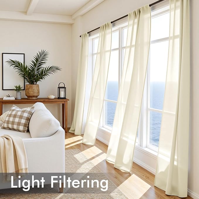MIULEE Light Cream Sheer Curtains 90 Inches Long, 4 Panels Set, Light Filtering - Image 4