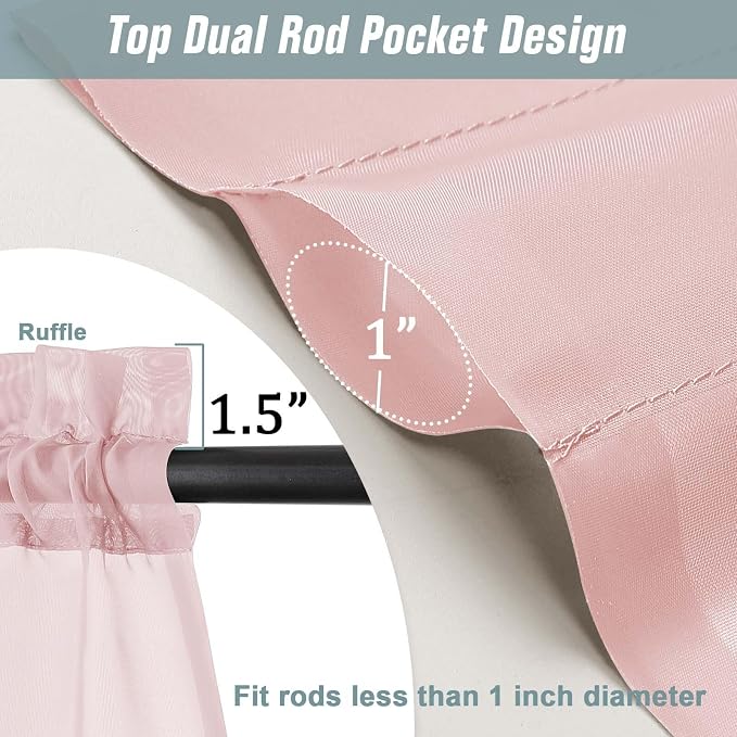 Blush Sheer Curtains 63 Inch Length 2 Panels, Voile Sheer Curtain - Image 3