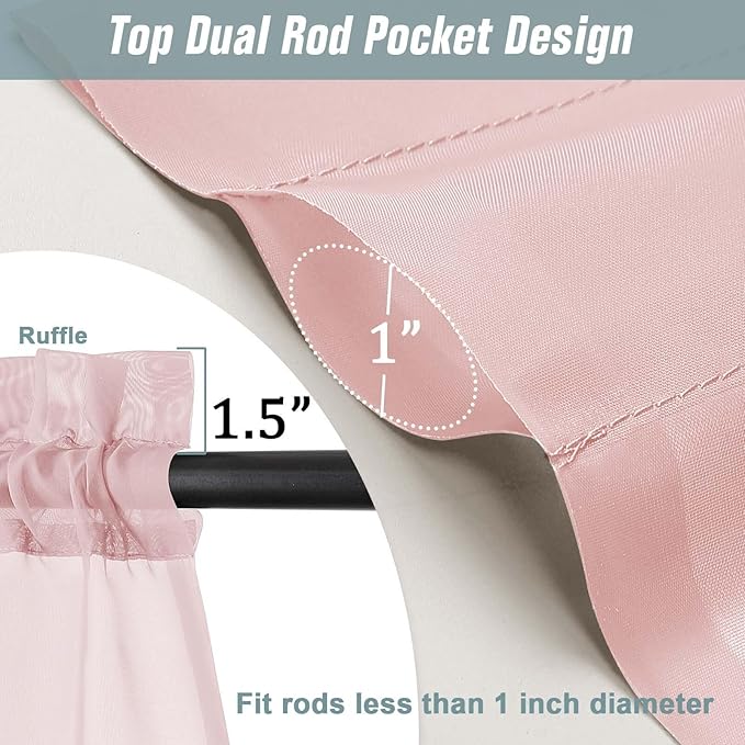 Blush Pink Small Sheer Curtains 2 Panels Set, Kitchen Curtains 36 Inch Length - Image 3