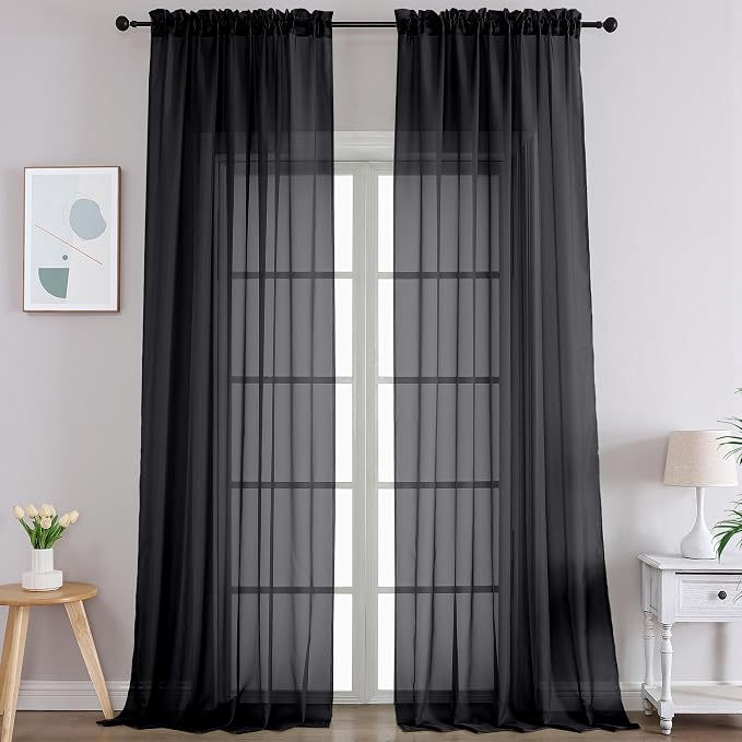 Gwine Black Sheer Curtains 108 Inches Long by Gwine