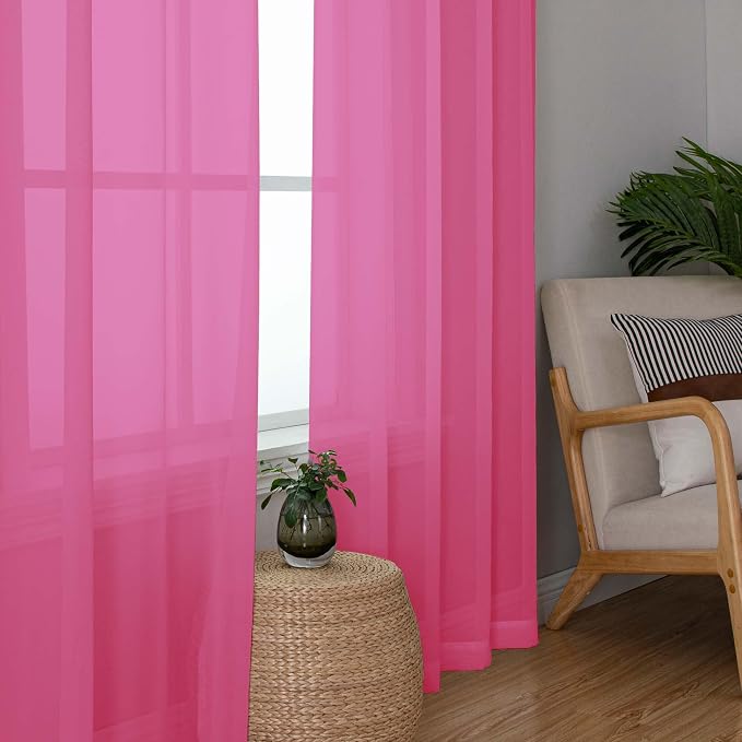 OWENIE Hot Pink Sheer Curtains for Bedroom Living Room 54 Inch Length 2 Panels - Image 3