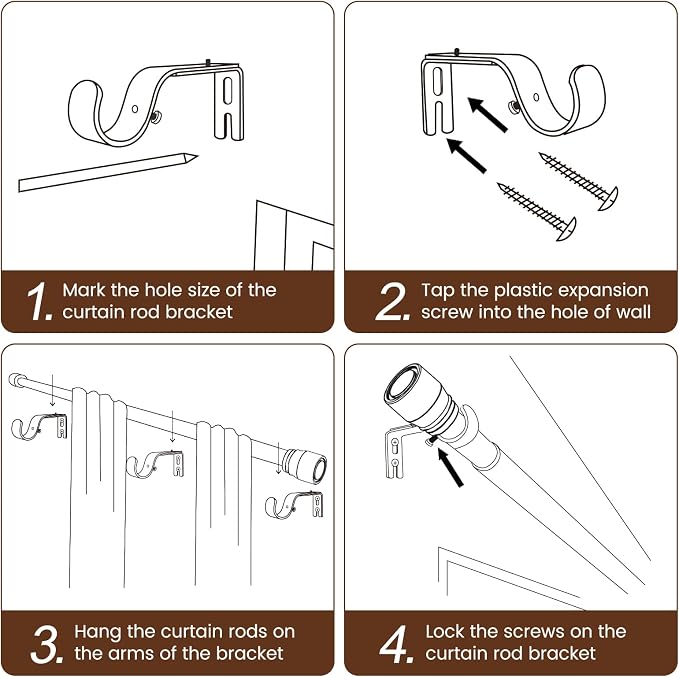 Matte Black Curtain Rod Itself is 30-144 inch 2 Pack, Fit 30 to 142, 66 to 120 - Image 5