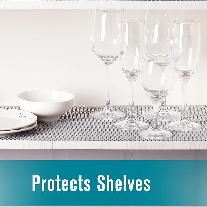 Shelf Cupboard Liner, Cabinet Drawer Liners Non Adhesive 12 Inches x 20 Feet for Kitchen Cabinets, Strong Grip Durable Non Slip for Storage Desks Kitchenware Tableware, Easy to Install, White