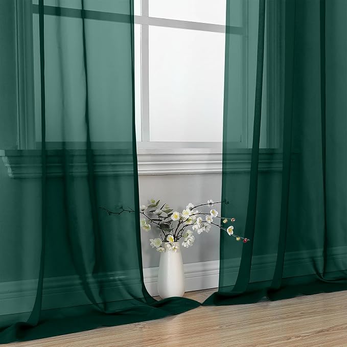 OVZME Hunter Green Sheer Curtains 63 Inches Long 2 Panels - Image 6