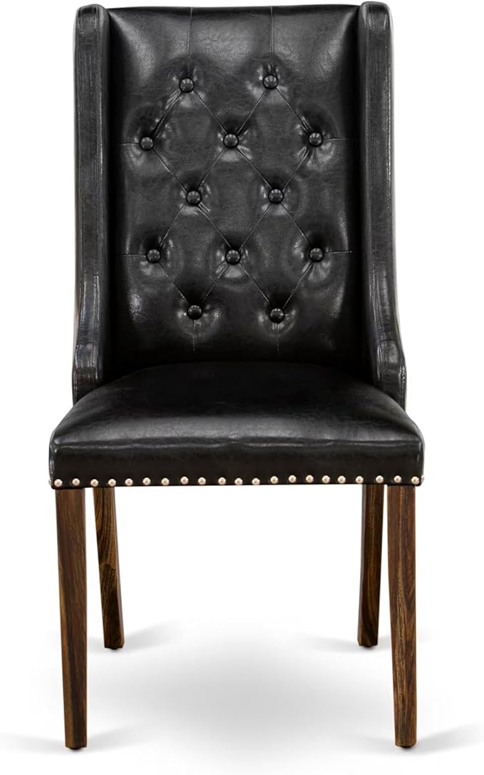 East West Furniture V797FO749-5 5 Piece Dining Room Furniture Set Includes a Rectangle Dining Table with V-Legs and 4 Black Faux Leather Upholstered Chairs, 40x72 Inch, Multi-Color
