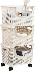 Mind Reader Plastic Storage Cart, Kitchen Storage, Rolling, Toy Storage, Laundry, Kitchen, 14.75" L x 11" W x 28.25" H, Ivory