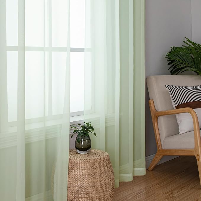 Lecloud Light Green Sheer Curtains 72 Inches Long 2 Panels, Soft Voile Light - Image 3