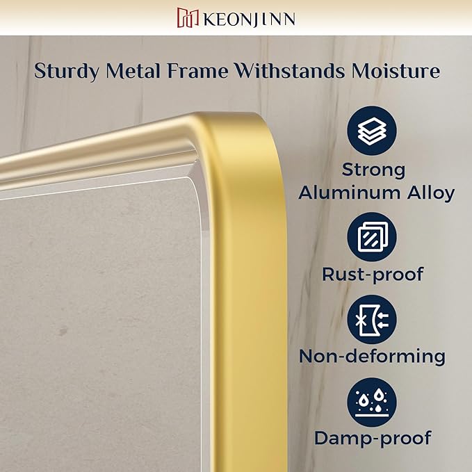 Keonjinn Brushed Gold Pivot Mirror Bathroom, 20x30 in Tilt Mirror Bathroom for Over Sink, Rounded Corner Modern Pivot Rectangle Mirrors, Metal Framed Beveled Bathrooms Mirror (Horizontal/Vertical)