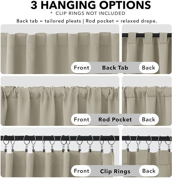 Deconovo Blackout Curtains, Thermal Insulated, W52 x L95 2 Panels, Back Tab - Image 2