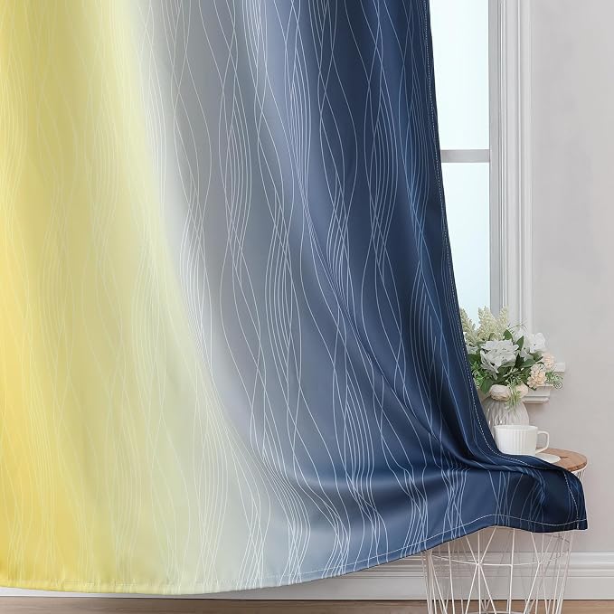 Estelar Textiler Navy Blue and Yellow Ombre Blackout Curtains 45 Inch Length 2 - Image 6