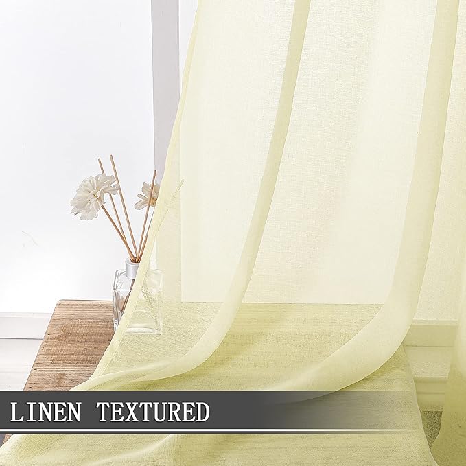 Tollpiz Short Sheer Curtain Linen Textured Bedroom Curtains Sheer Light - Image 2