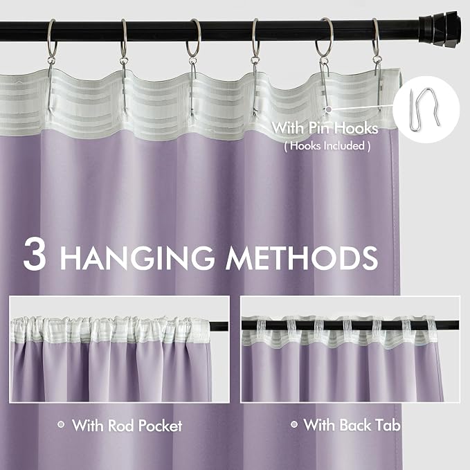 MIULEE Lilac Back Tab Blackout Curtain 96 Inch Long 2 Panels Set - Image 3