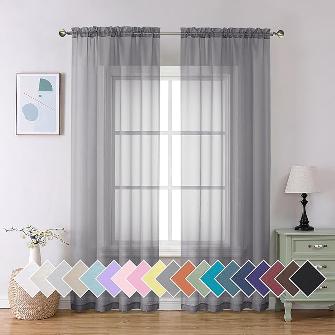 Aiyufeng Charcoal Grey Sheer Curtains, 84 inches Long, 2 Panels Sets, by Aiyufeng