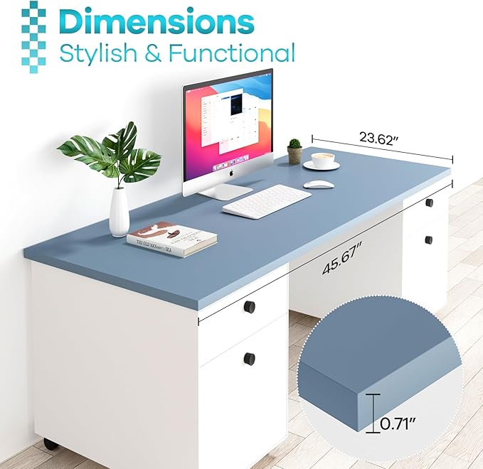 Kaboon 45.67"x23.62" Table Top, Solid One-Piece Desktop, Reversible Melamine Countertop, Double Desks, L-Desk DIY,Grayish Blue