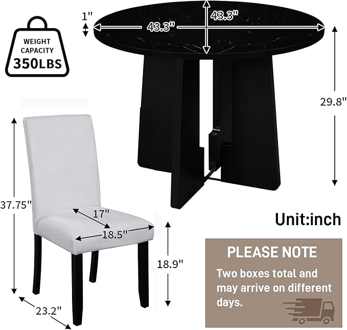 Merax 5-Piece Round Dining Table Set, Modern 4 Upholstered Chairs for Living,Kitchen Room, 43 Inch, Beige+Black