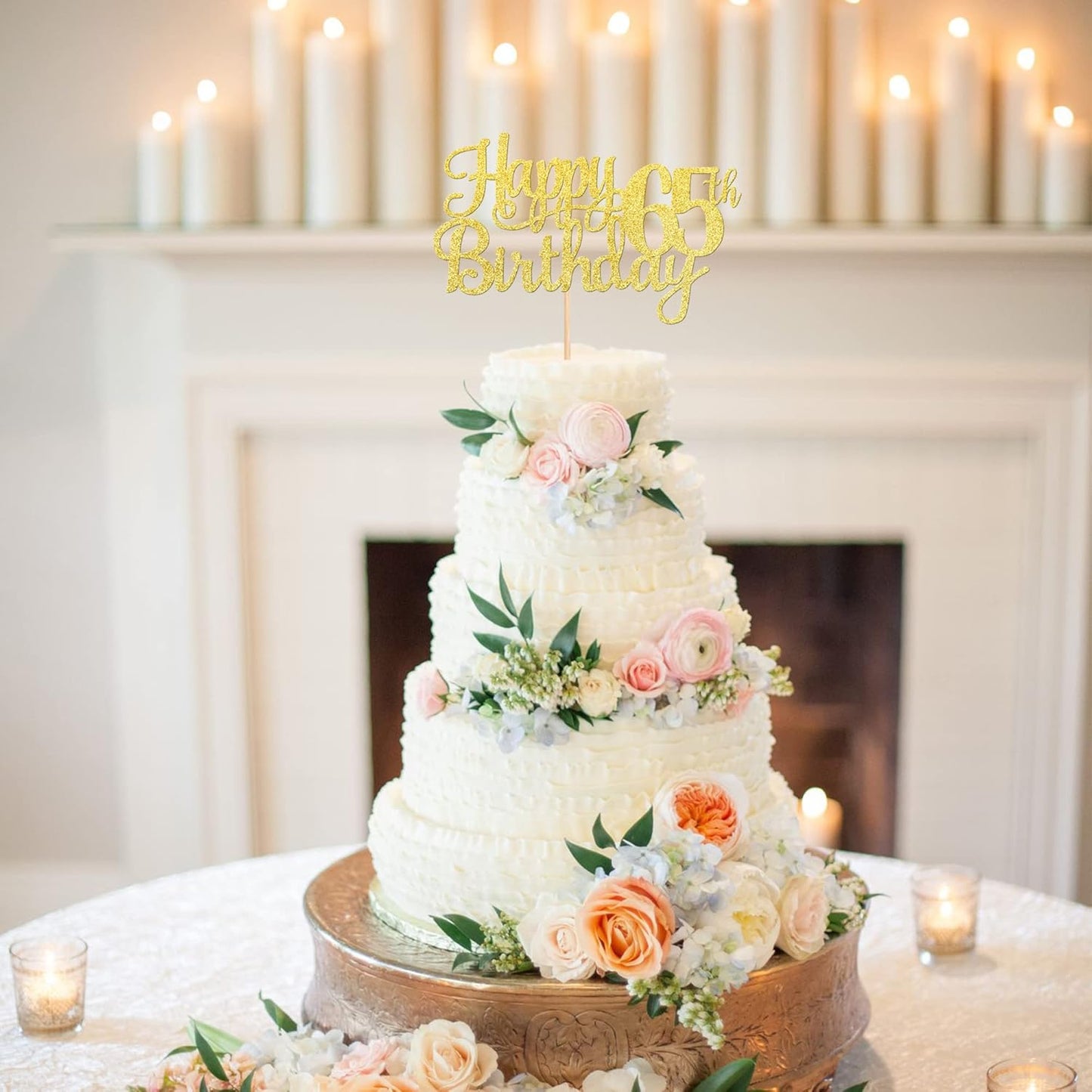 1 PCS Happy 65th Birthday Cake Topper Gold Glitter Cheers to 65 Years Birthday Cake Pick 65 Fabulous Cake Decoration for Happy 65th Birthday Theme Party Decorations Supplies