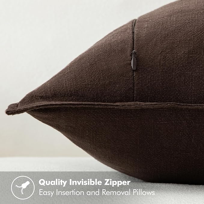 MIULEE Decorative Linen Euro Sham Pillow Covers 22x22 Inch Dark Brown Boho - Image 3