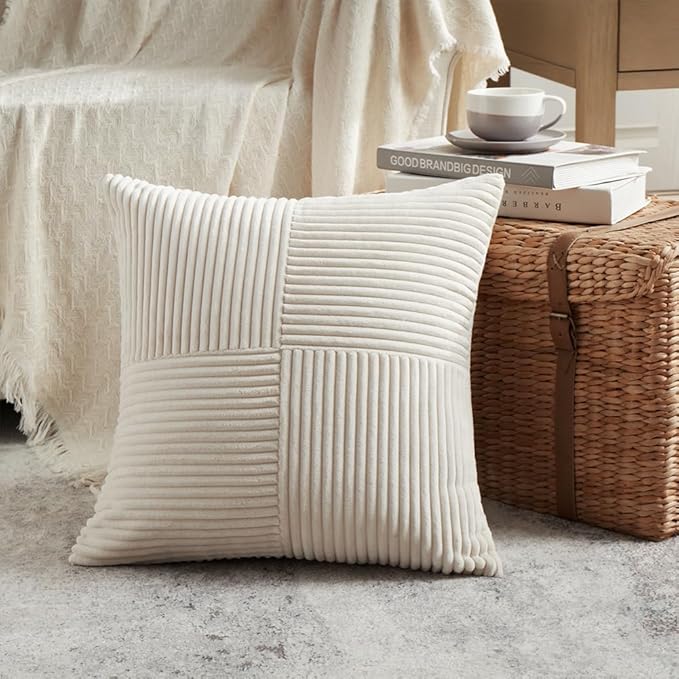 Fancy Homi 2 Packs Cream Euro Decorative Throw Pillow Covers 26x26 Inch - Image 2