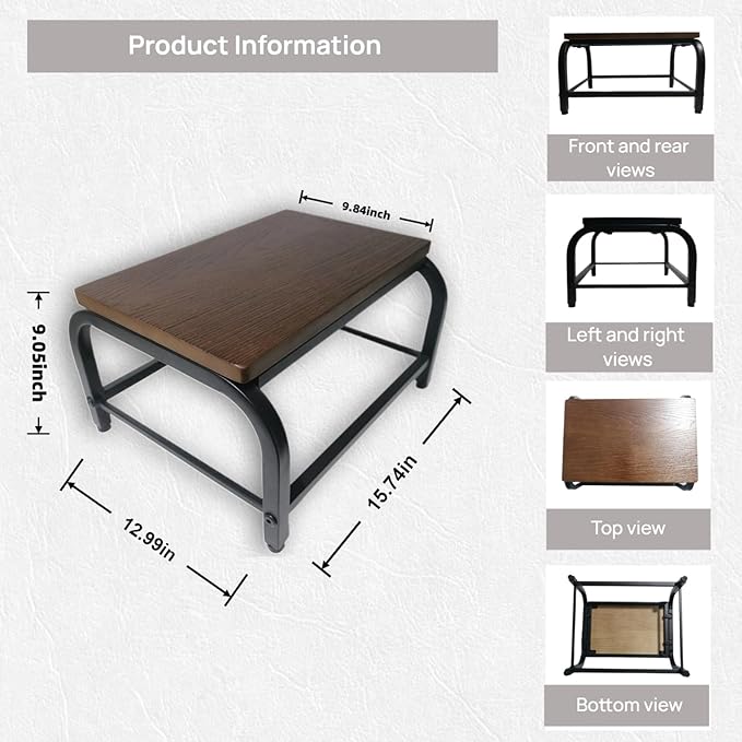 Heavy Duty Step Stool 500 lbs Load Capacity - Dual Anti-Slip Solid Wood & Metal Safety Step, Anthropological Furniture, Ideal for Home/Kitchen/Bedside(Walnut Color, One-Step Stool)