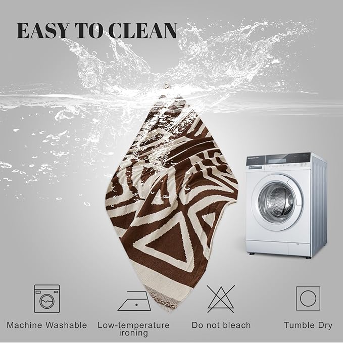 HANDONTIME Chocolate Boho Couch Cover Reversible Sofa Covers for 3 Cushion Couch Washable Couch Sofa Cover for Dogs Dark Couches Covers Chenille Couch Protector Couch Covers for Sofa, 59" X71"