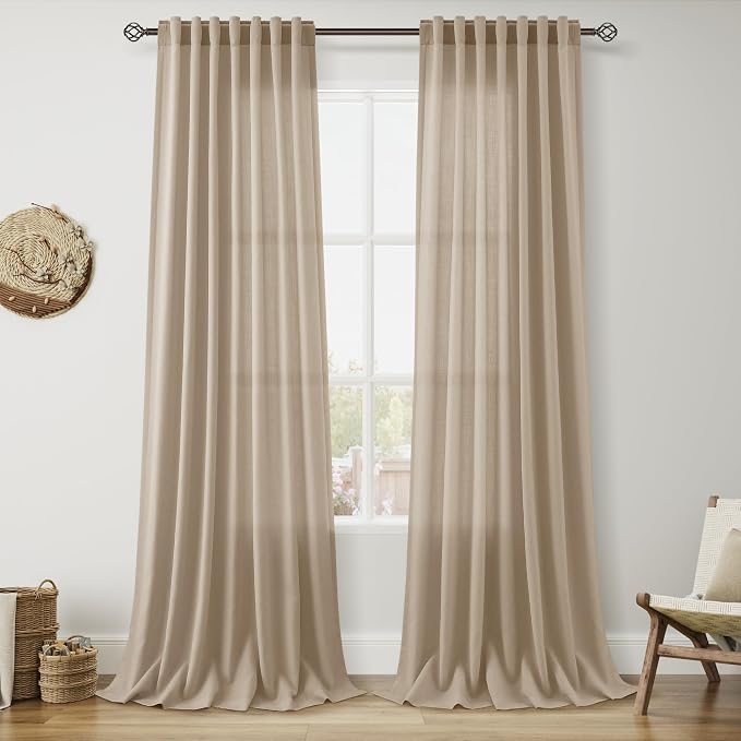 Nanspring Sepia Beige Linen Curtains 96 Inches Long by Nanspring