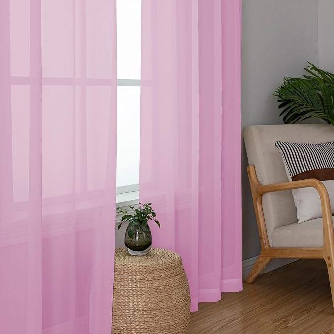 Chyhomenyc Pink Sheer Curtains 54 Inch Long 2 Panels, Light Filtering Rod - Image 5