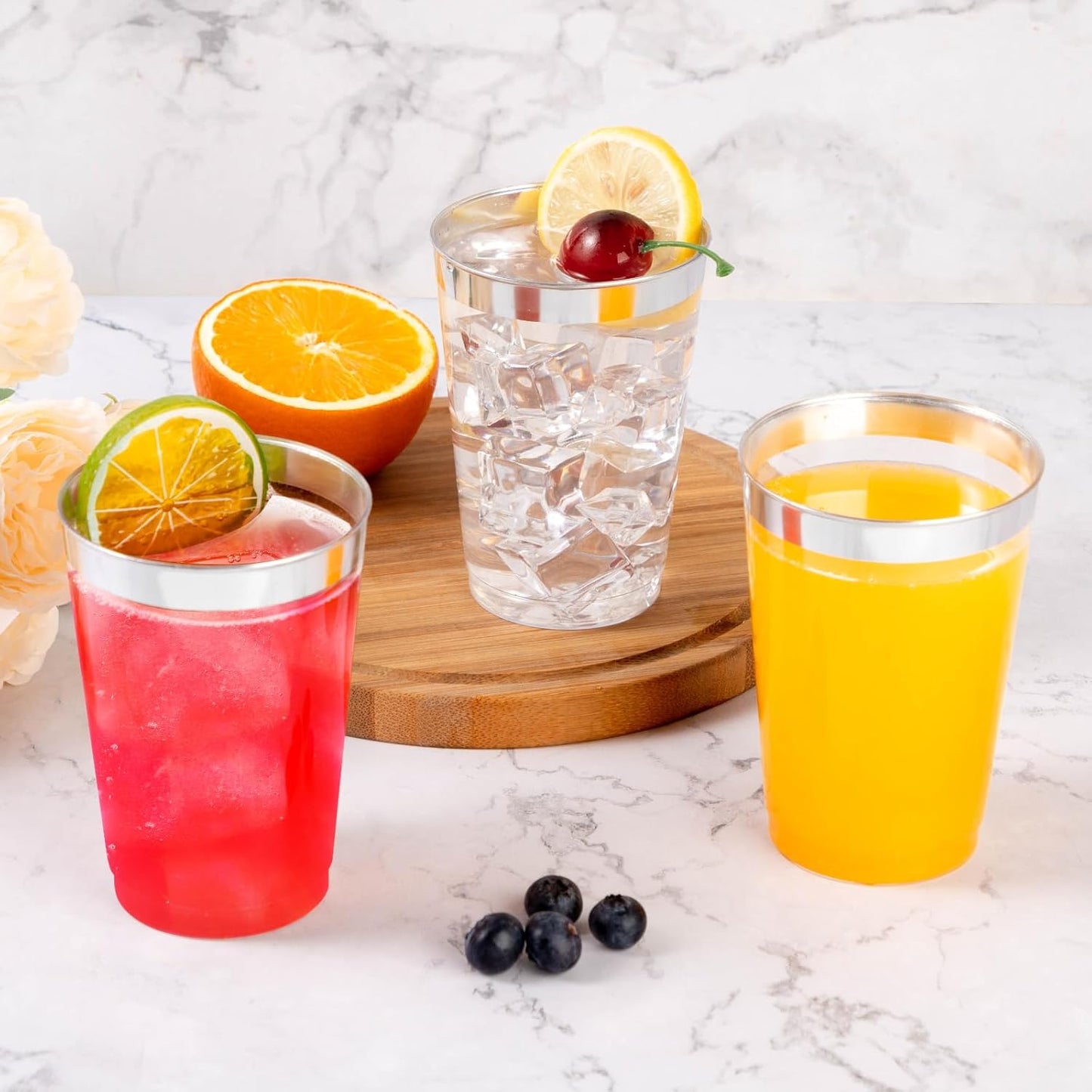 Goodluck 200PCS 12oz Silver Plastic Cups for Party, Disposable Silver Cups, Plastic Cocktail Glasses for Wedding Thanksgiving, Christmas, and Parties