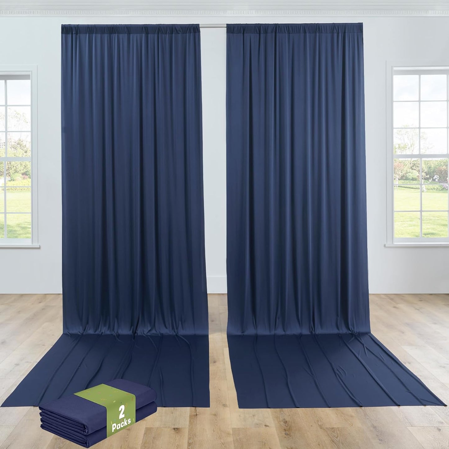 PartyVillage 10ft×15ft Navy Blue Backdrop Curtain for Wedding Parties, 2 Panels Wrinkle Free 15 FT Long Polyester Photo Backdrop Drapes Back Drop Cloth for Birthday Photography Background