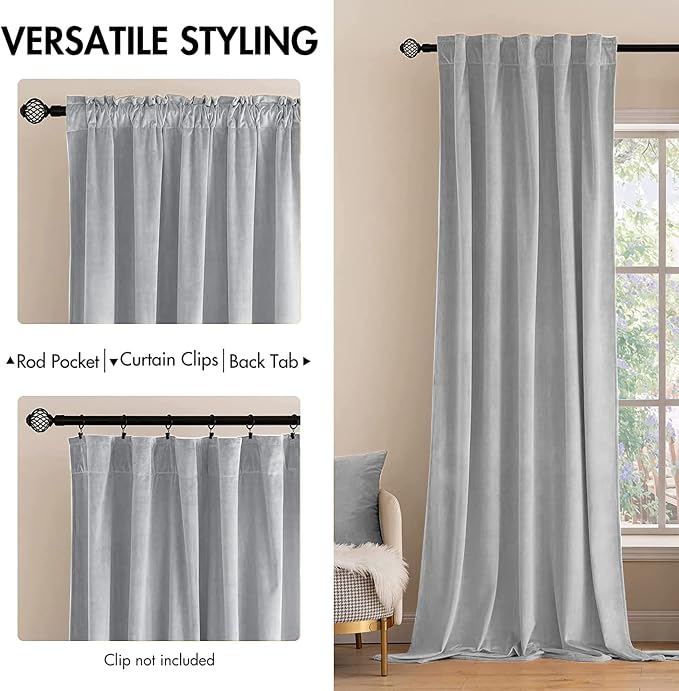 MIULEE Greyish White Velvet Curtains 96 inches 2 Panels - Image 2