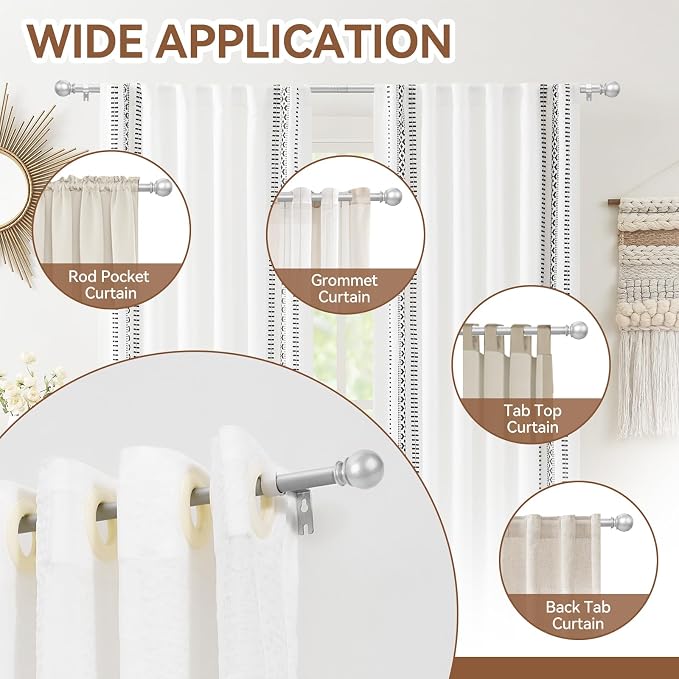 Silver Curtain Rod for Windows 48 to 84 or 88 Inch, 5/8 Inch Diameter - Image 6