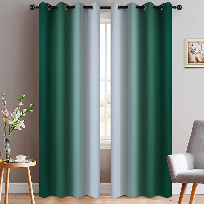 Yakamok Dark Green Ombre Curtains 84 Inches Long, Light Blocking Gradient Color by Yakamok