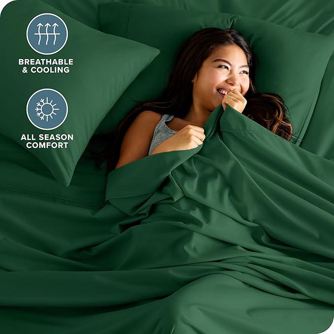 Bare Home Split California King Sheet Set - 1800 Ultra-Soft Microfiber Bed Sheets - Double Brushed - Deep Pockets - Easy Fit - 5 Piece Set - Bed Sheets (Split Cal King, Forest Green)