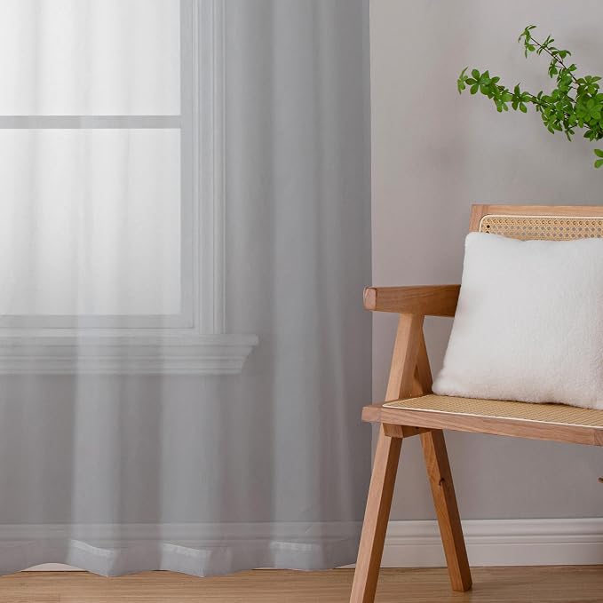 Lecloud Light Grey Sheer Curtains 78 Inches Long 2 Panels, Light Filtering - Image 6