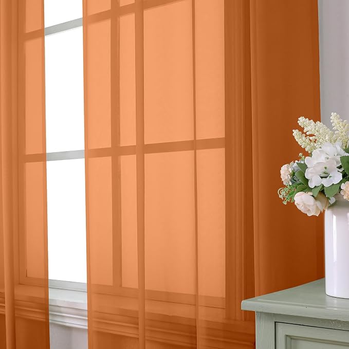 Aiyufeng Orange Sheer Curtains 63 Inch Length 2 Panels Set, Light Filtering - Image 6