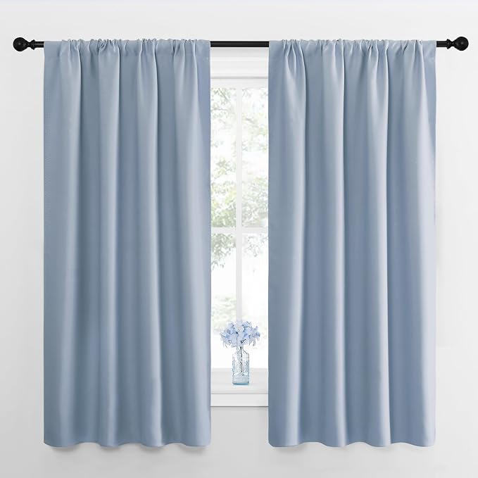 NICETOWN Bedroom Curtains Blackout Draperies, Vintage Blue, 1 Pair, 34-inch W x by NICETOWN