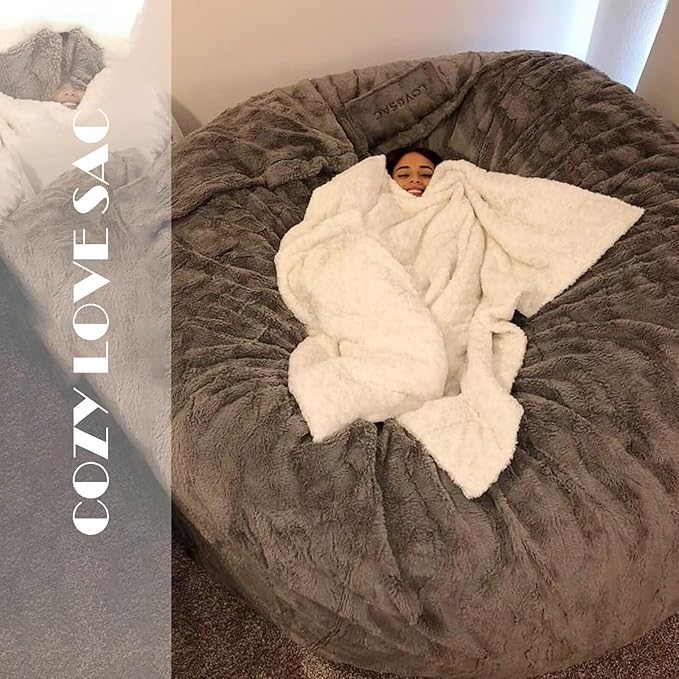 BCU Oversized Bean Bag Cover Comfy Beanbag Chair for Adults Without Filler Faux Fur Floor Chair Lazy Sofa Cover Comfy for Living Room Chairs, Rose Red, 5FT