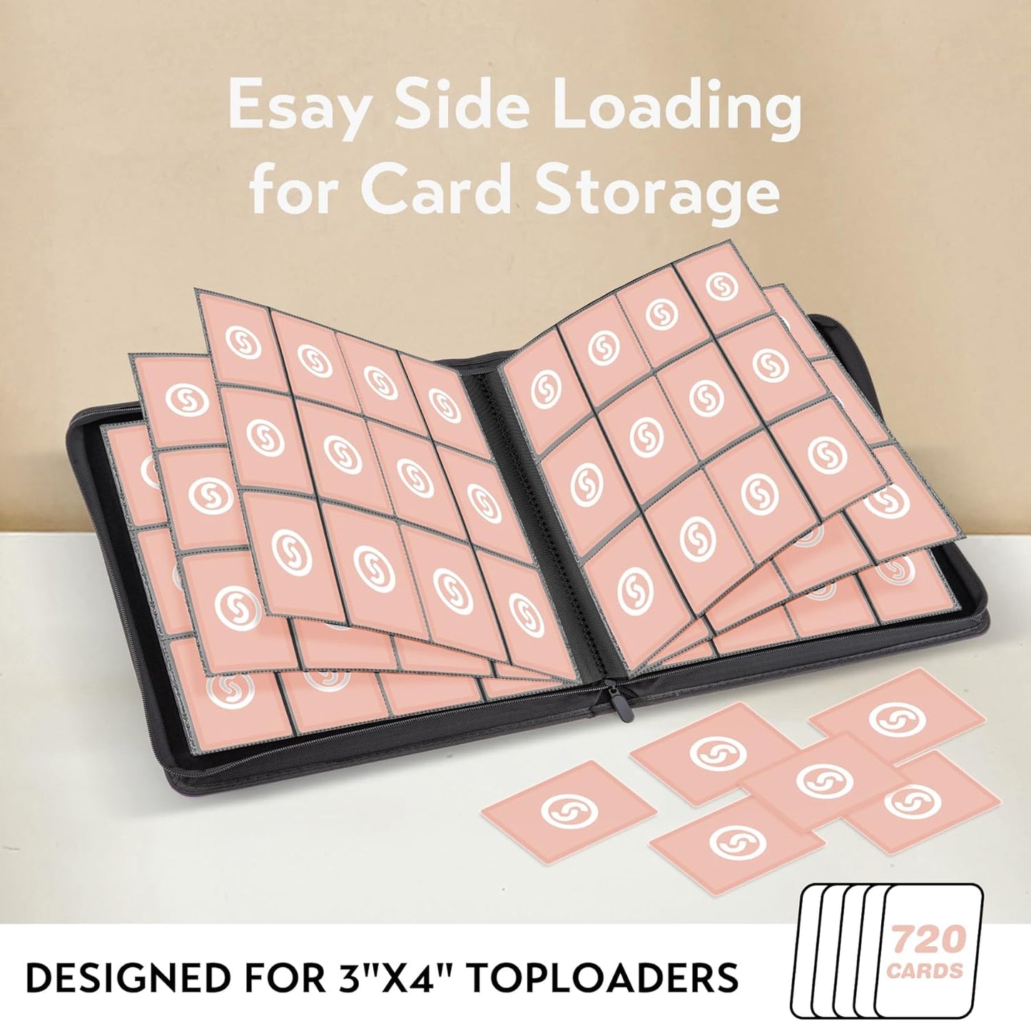 SMYV 12 Pocket Trading Card Binder, Premium PU Cover Card Binder for 720 Cards, Ringless Side Loading Card Collection Album Folders for MTG, TCG, Game Cards & Sports Cards (Pink)