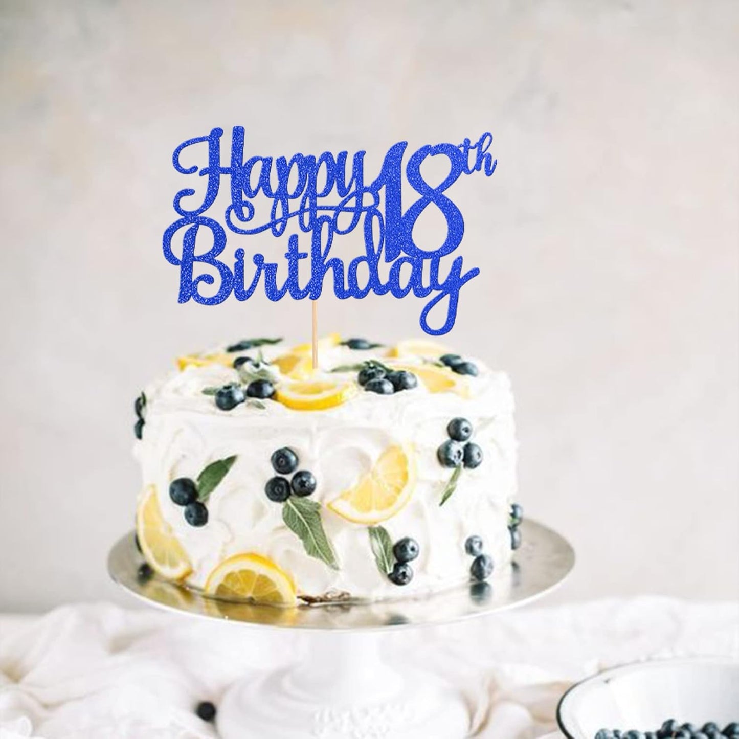 1 PCS Happy 18th Birthday Cake Topper Glitter Cheers to 18 Years Birthday Cake Pick 18 Fabulous Cake Decoration for Happy 18th Birthday Theme Party Decorations Supplies Blue