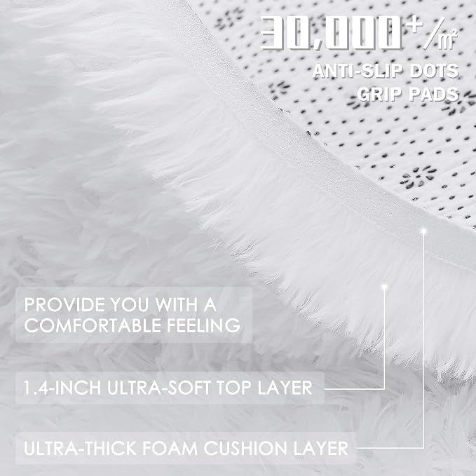 OLANLY 3x3 Machine Washable Small Bedside Rug, Soft Fluffy Shaggy Entryway - Image 7