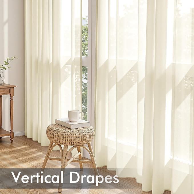 MIULEE Light Cream Sheer Curtains 102 Inches Long, 4 Panels Set, Light - Image 5